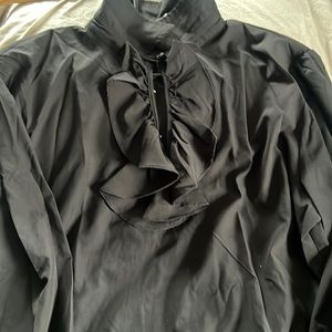 Mens black ruffled neck pullover shirt.